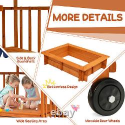 Wooden Retractable Sandbox with Cover Kids Cabana Sand Box Outdoor Playhouse