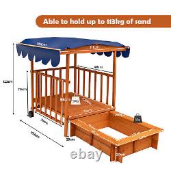 Wooden Retractable Sandbox with Cover Kids Cabana Sand Box Outdoor Playhouse