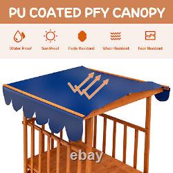 Wooden Retractable Sandbox with Cover Kids Cabana Sand Box Outdoor Playhouse