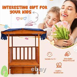 Wooden Retractable Sandbox with Cover Kids Cabana Sand Box Outdoor Playhouse