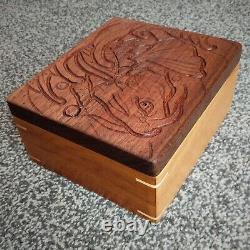 Wooden Rolling Box, Custom Koi Freehand Tattoo Design Engraving, Hand made