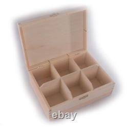 Wooden Storage Box With Lid Clasp & 6 Sections Compartments/Trinket Memory Craft