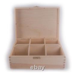 Wooden Storage Box With Lid Clasp & 6 Sections Compartments/Trinket Memory Craft