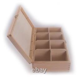 Wooden Storage Box With Lid Clasp & 8 Sections Compartments/Trinket Memory Craft