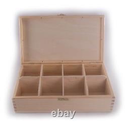 Wooden Storage Box With Lid Clasp & 8 Sections Compartments/Trinket Memory Craft