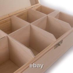 Wooden Storage Box With Lid Clasp & 8 Sections Compartments/Trinket Memory Craft