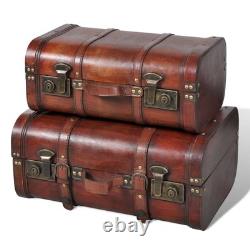 Wooden Treasure Chest Set 2pcs Vintage Brown Storage Boxes