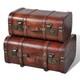 Wooden Treasure Chest Set 2pcs Vintage Brown Storage Boxes