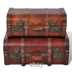 Wooden Treasure Chest Set 2pcs Vintage Brown Storage Boxes