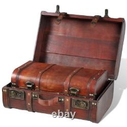 Wooden Treasure Chest Set 2pcs Vintage Brown Storage Boxes
