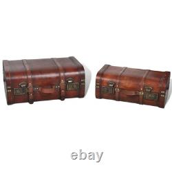 Wooden Treasure Chest Set 2pcs Vintage Brown Storage Boxes
