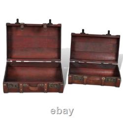 Wooden Treasure Chest Set 2pcs Vintage Brown Storage Boxes