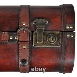 Wooden Treasure Chest Set 2pcs Vintage Brown Storage Boxes