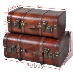Wooden Treasure Chest Set 2pcs Vintage Brown Storage Boxes