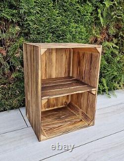 Wooden apple fruit crate, bottle crate with shelf, rustic vintage box storage