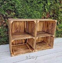 Wooden apple fruit crate, bottle crate with shelf, rustic vintage box storage