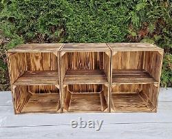 Wooden apple fruit crate, bottle crate with shelf, rustic vintage box storage