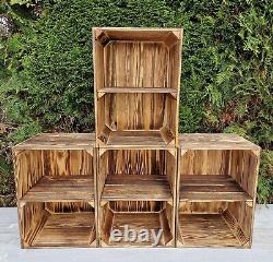 Wooden apple fruit crate, bottle crate with shelf, rustic vintage box storage