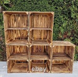 Wooden apple fruit crate, bottle crate with shelf, rustic vintage box storage