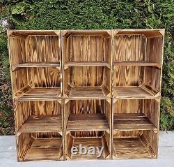 Wooden apple fruit crate, bottle crate with shelf, rustic vintage box storage