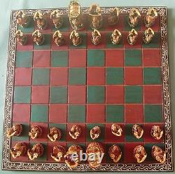 Wooden colorful chess set game kadam wood painted pieces folding board with box