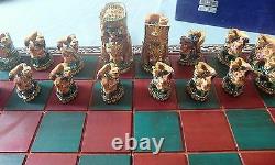 Wooden colorful chess set game kadam wood painted pieces folding board with box
